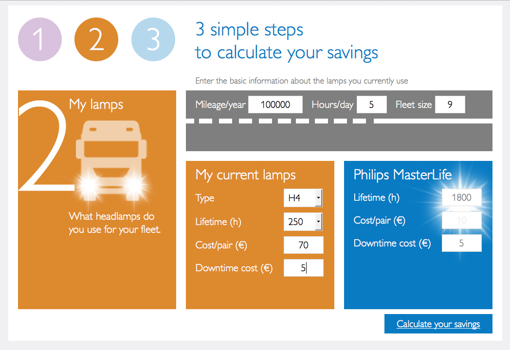 Philips truck lighting cost-saving calculator - Step 2